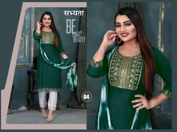 Beauty Queen Sabhayta Fancy Rayon Kurti With Bottom Dupatta Collection